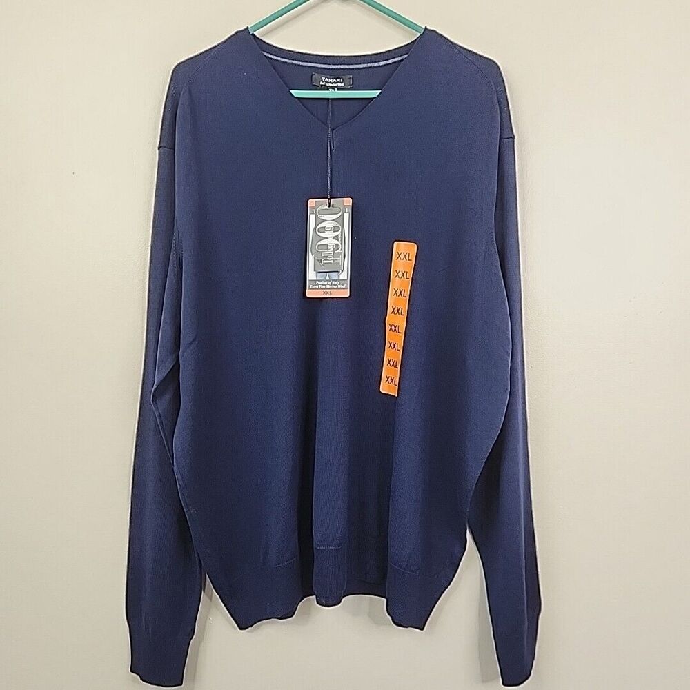 NEW Tahari Long Sleeve V-Neck Merino Wool Lightweight Sweater XXL